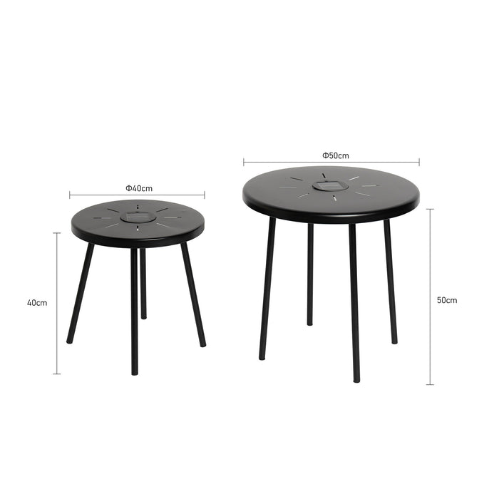 Solar Powered Side Table With LED Light, Outdoor / Indoor - Black