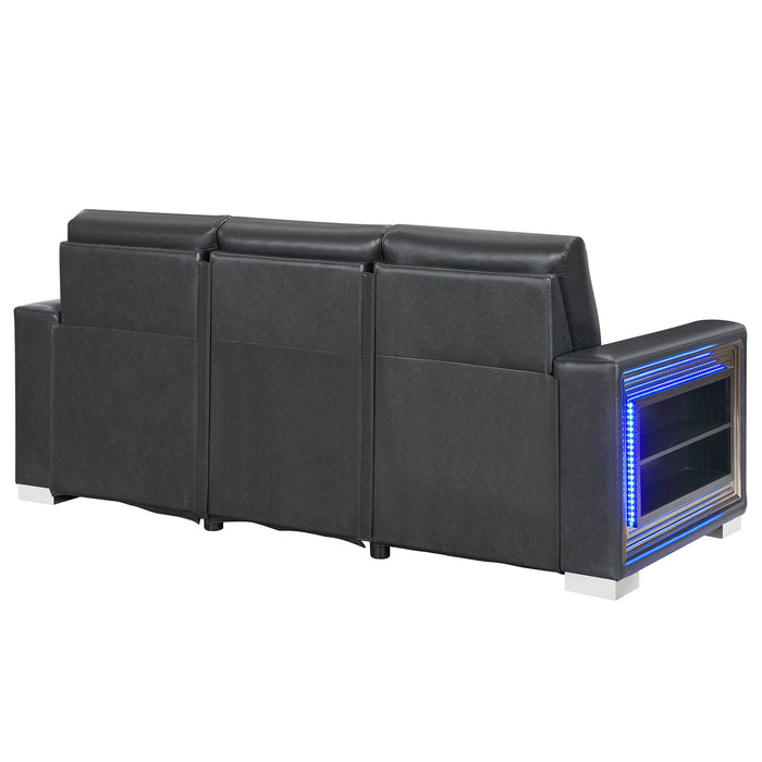 Yamein - Power Reclining Sofa With Bookcase Arms And LED Lights - Charcoal