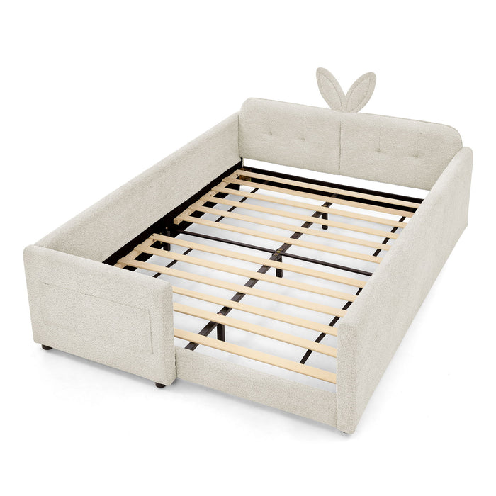 Cute Rabbit Ear Upholstered Platform Bed Frame With Safety Rail