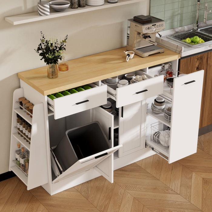 Kitchen Sideboard With Sliding Door Cabinet, 3 Tier Spice Rack