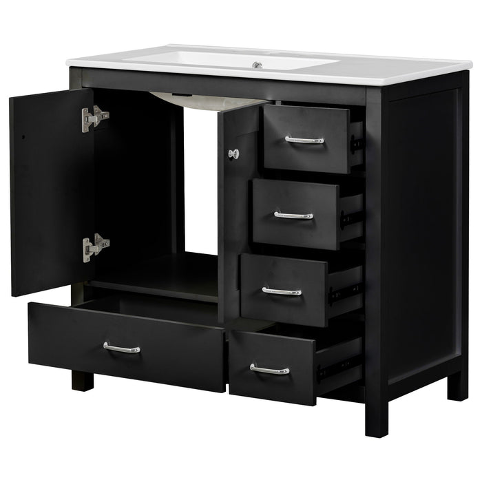 Bathroom Vanity With Sink Combo, 2 Soft Close Doors And 5 Drawers