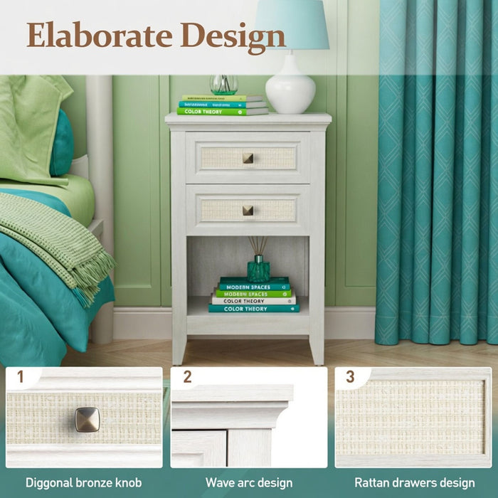 Nightstand With 2 Drawers Bedside Table
