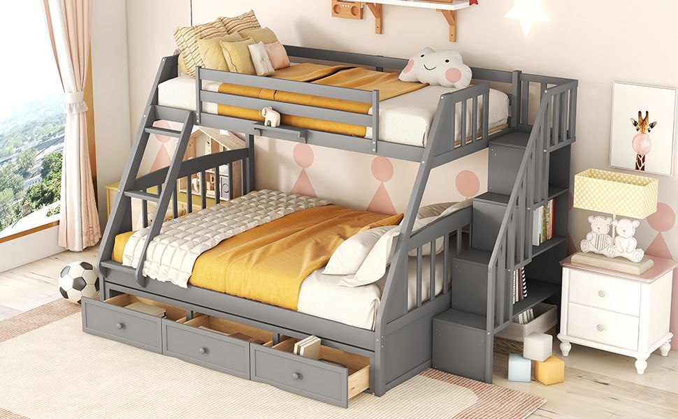 Bunk Bed With Drawers, Ladder And Storage Staircase