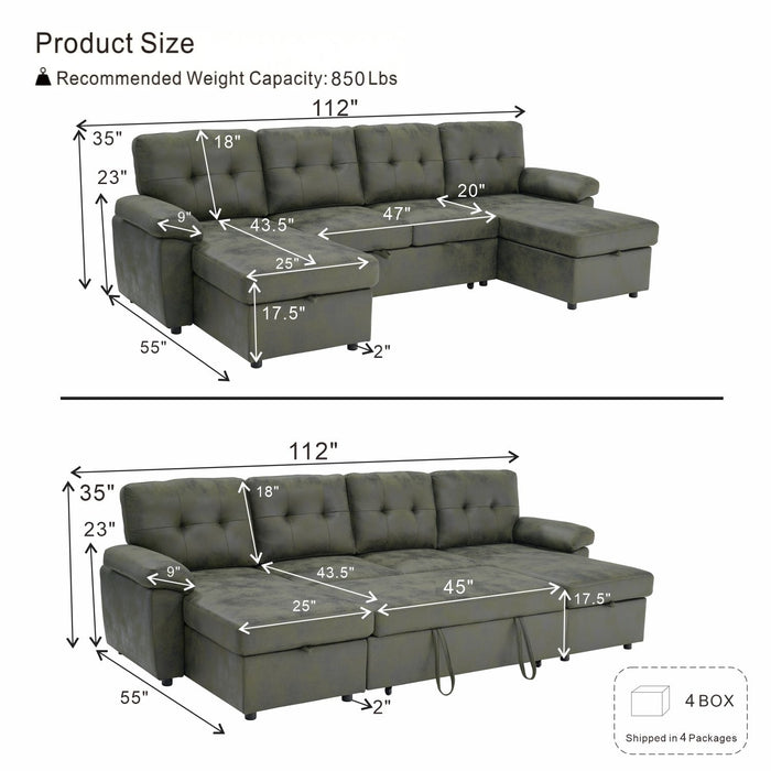 Convertible Sectional Sofa Bed With Pull Out Sleeper And Storage