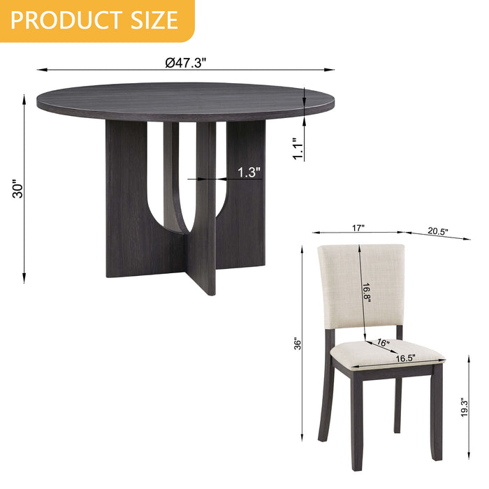 Round Dining Set With 4 Upholstered Dining Chairs