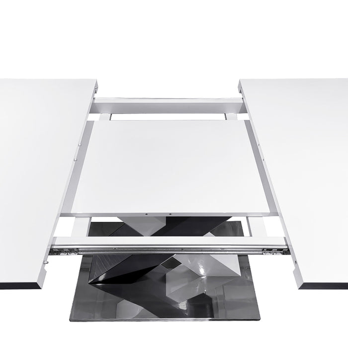 Rectangle Dining Table, Stretchable, Table Top With X Shape And Legs And Base - White / Black