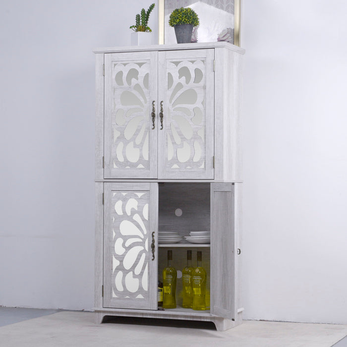 Modern Sideboard Buffet With 4 Mirrored Doors, Adjustable Shelves