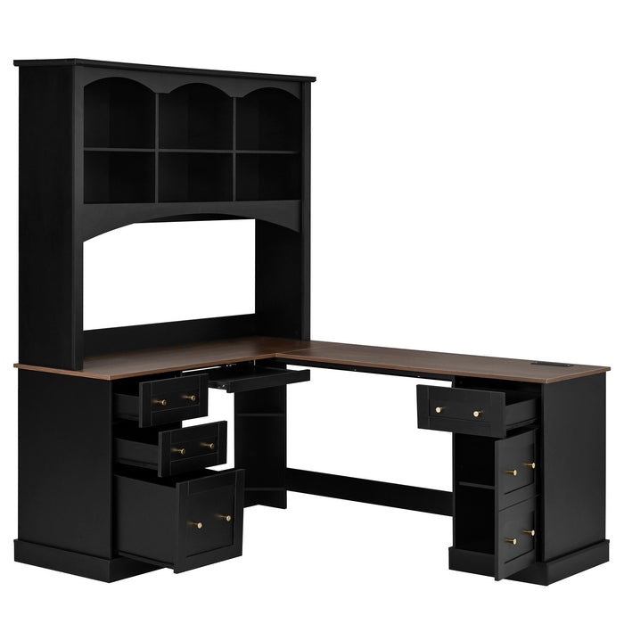 Space Saving L-Shaped Computer Desk With Keyboard Tray & Charging Stations