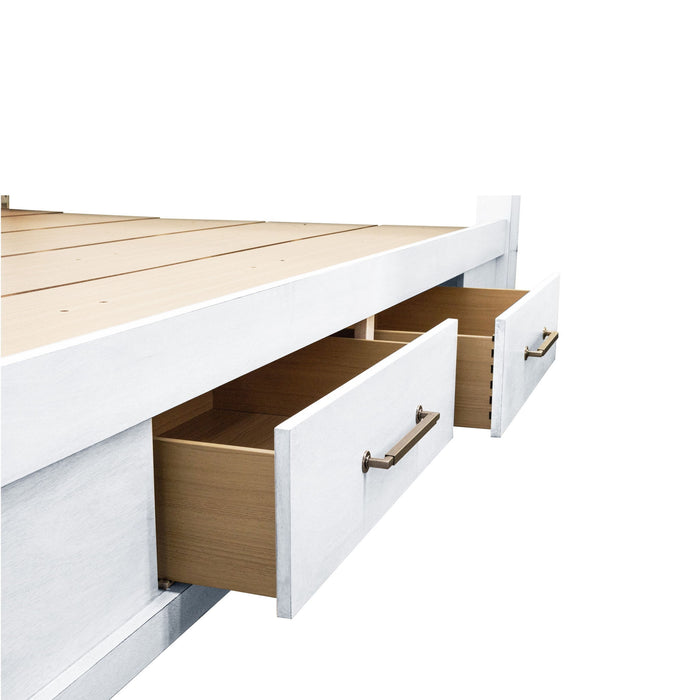 Bed Set With Storage Drawers, Open Shelves, And Built In LED Lighting