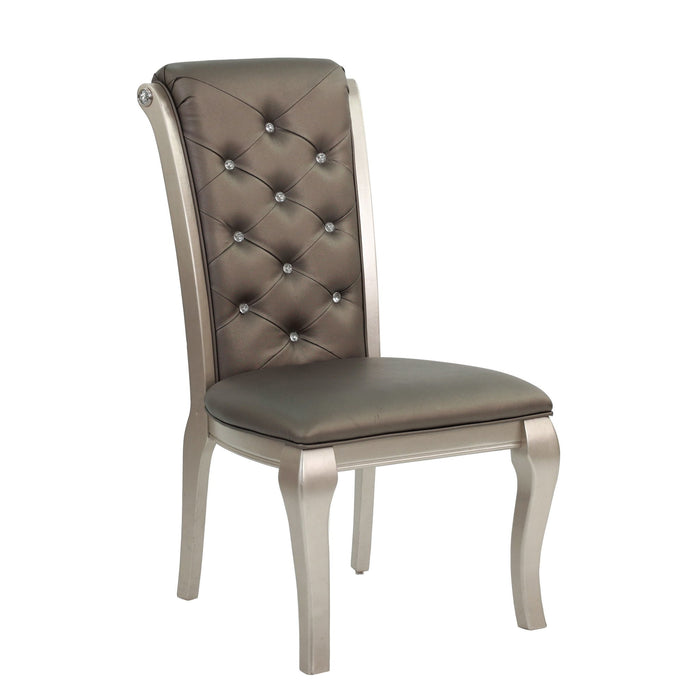 Rectangle Dining Table With Glass Top And 6 Tufted Back Chairs - Gray / Silver