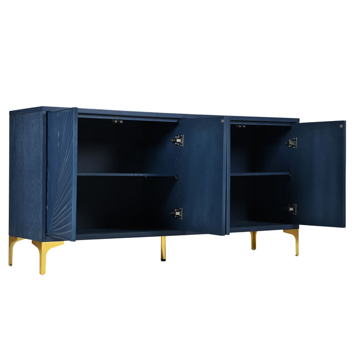 Modern 4 Door Sideboard With Creative Carved Surface And Adjustable Shelves
