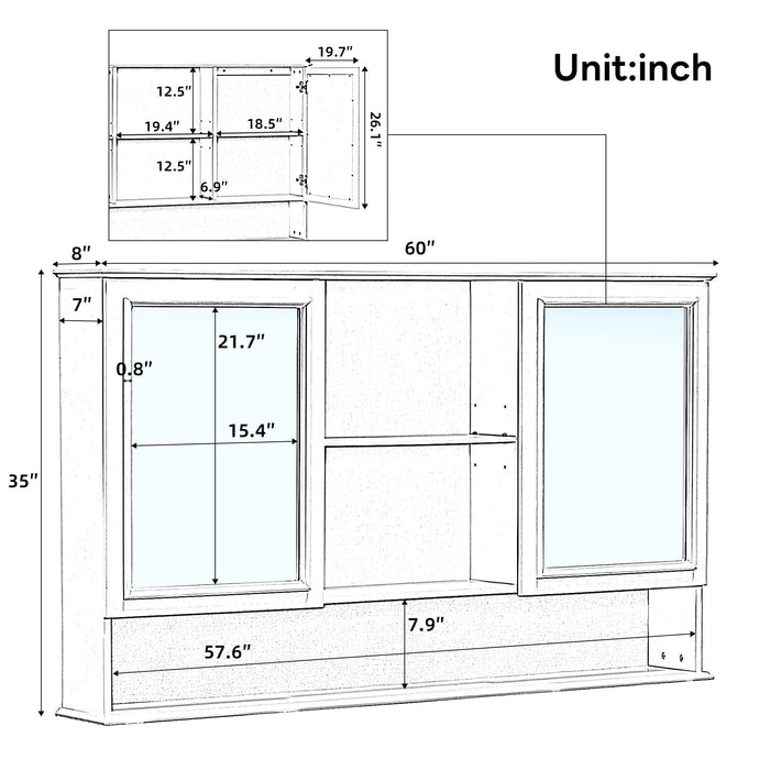 Wall Mounted Bathroom Medicine Cabinet With Double Mirrored Doors