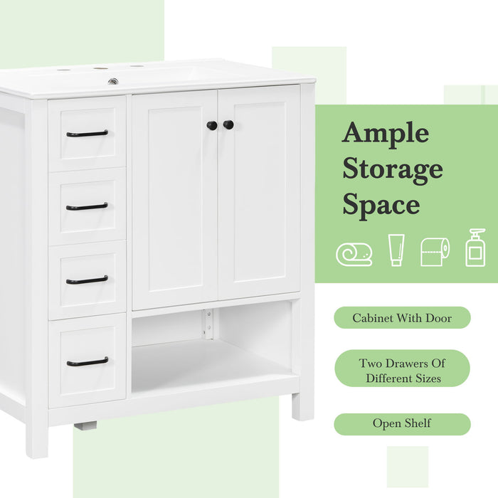 Bathroom Vanity With Sink Top, Bathroom Vanity Cabinet With 2 Doors And 2 Drawers, Open Shelf