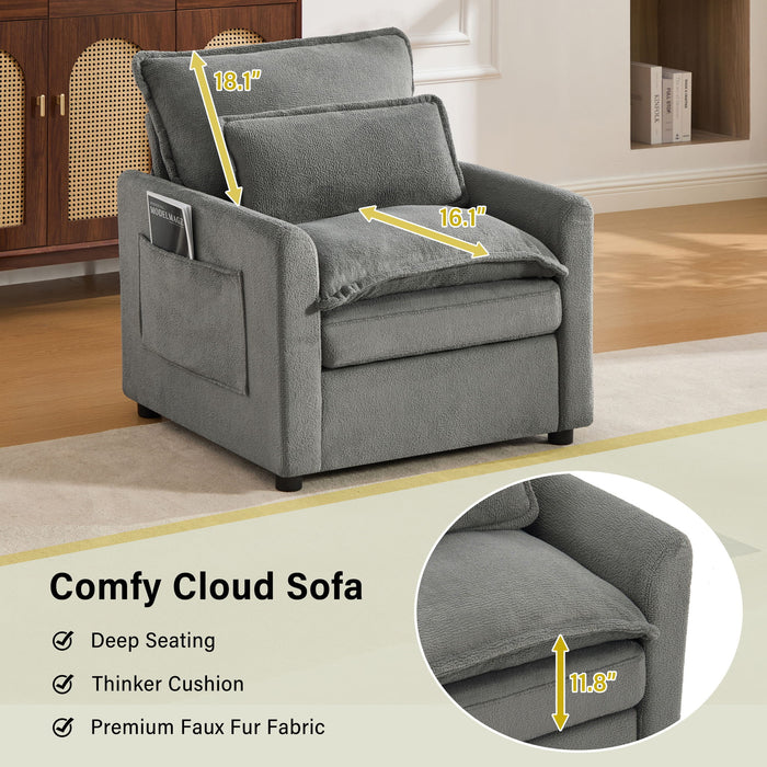 Modern Single Seat Accent Chair With Side Storage Pockets