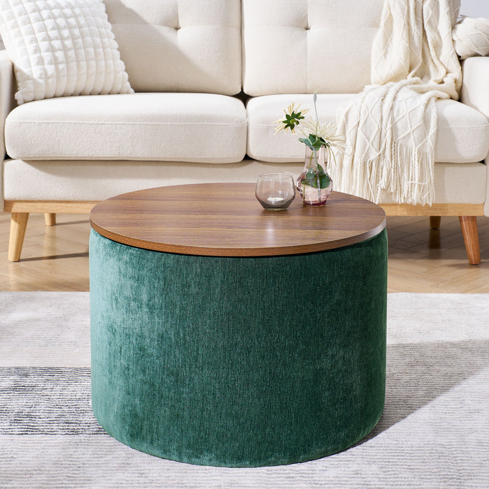 Classic 2 Piece Round Storage Ottoman Set With Drum Shaped Stool
