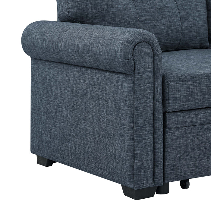 Blend Upholstered Sleeper Sofa With Reversible Chaise And Tufted Back - Dark Blue