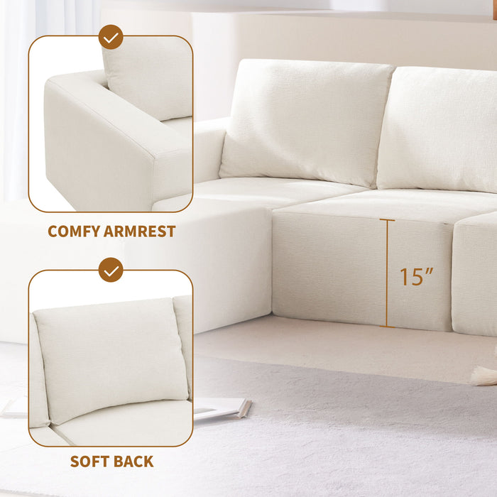 Modular U Shaped Sectional With Ottomans, Luxury Cloud Floor Couch With Deep Seat Fully Compressed Upholstered Sofa