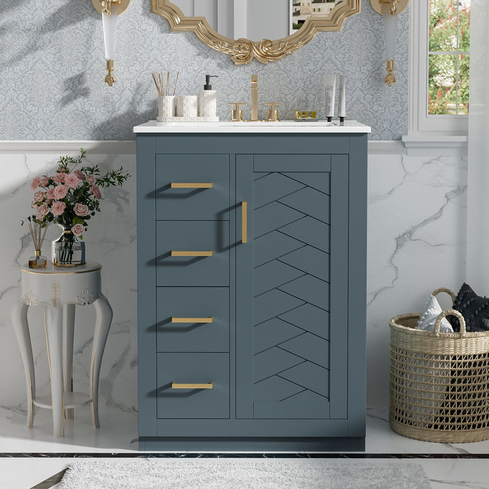 Bathroom Vanity With Integrated Sink, Rectangular Cabinet With 1 Door And 3 Drawers