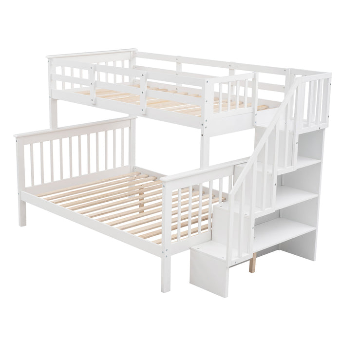 Stairway Bunk Bed With Storage And Guard Rail For Bedroom