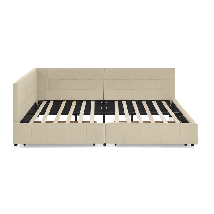 Upholstered Storage Tufted Bed Frame With Backrest And Armrests