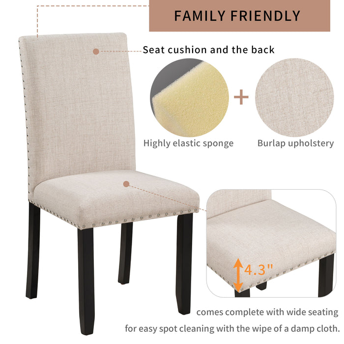 5 Piece Dining Set Table With 4 Thicken Cushion Dining Chairs - White / Beige / Black
