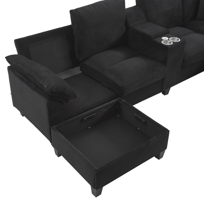 Modern U - Shaped Sectional Sofa With Storage Ottomans, USB Ports, And Cup Holders