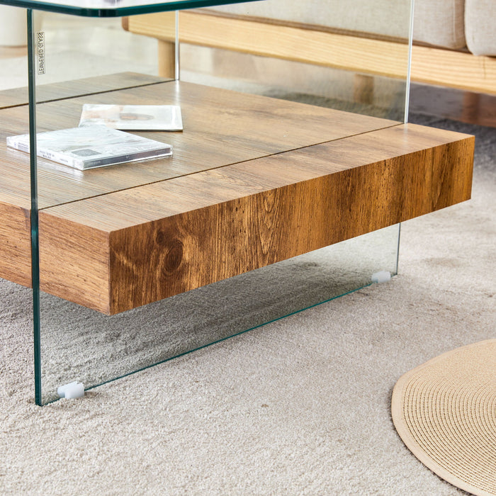 Modern 2 Tier Square Coffee Table, Elegant Marble Pattern