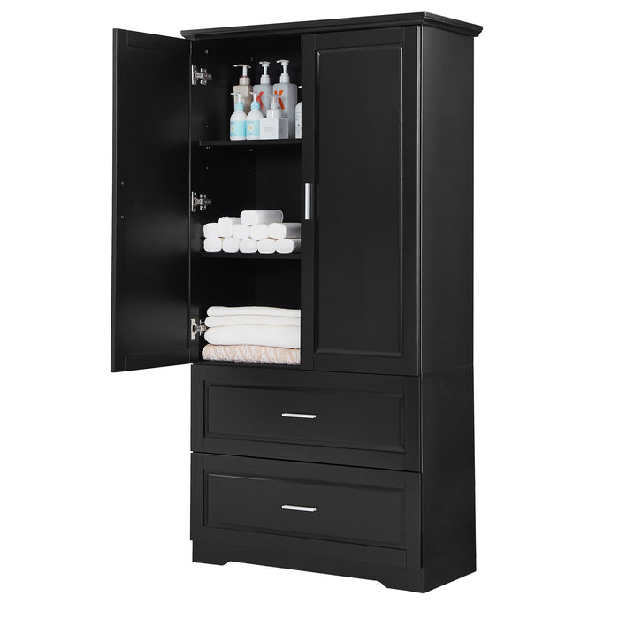 Tall Bathroom Storage Cabinet, Cabinet With 2 Doors And Drawers, Adjustable Shelf