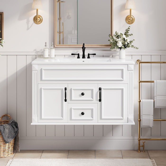 French Simple Style Wall Mounted Bathroom Cabinet With Sink