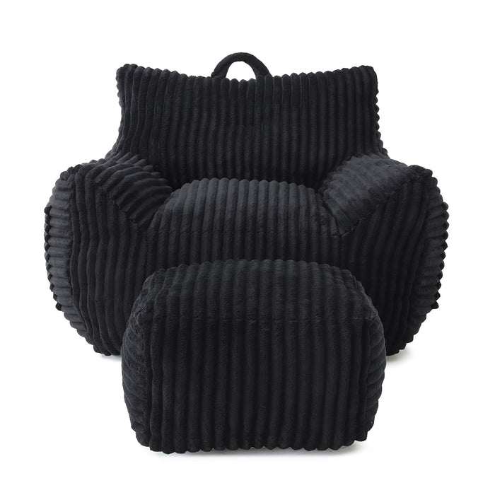 Giant Plush Bean Bag Chair With Armrests And Footstool