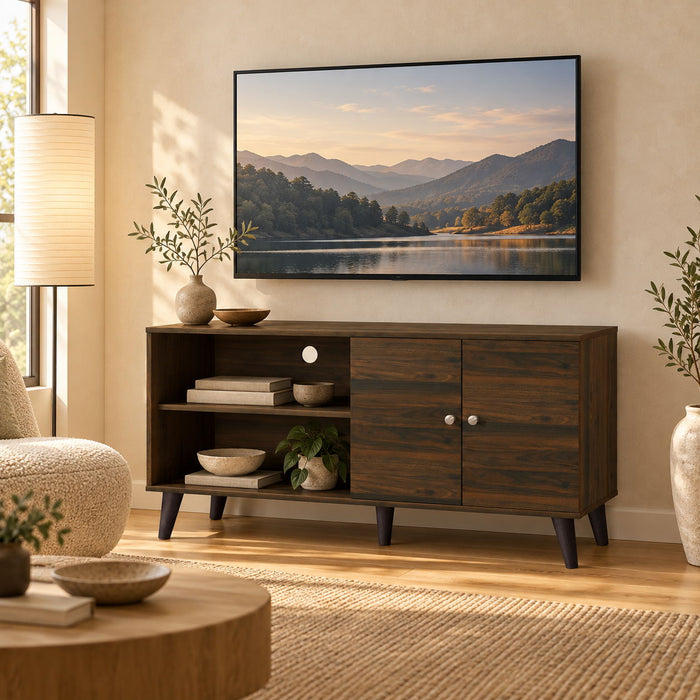Amidon - TV Stand, With 2 Storage Shelves And 1 Cabinet