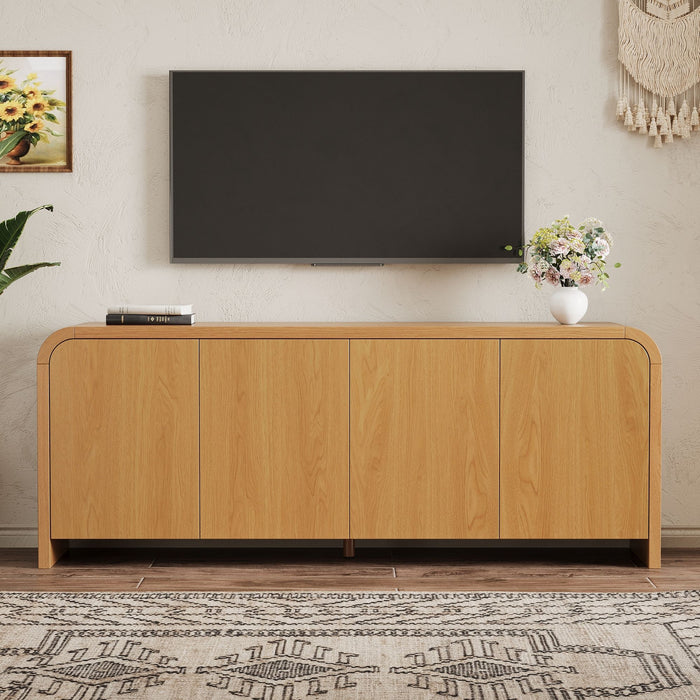 Curved Edge TV Stand With Large Cabinets