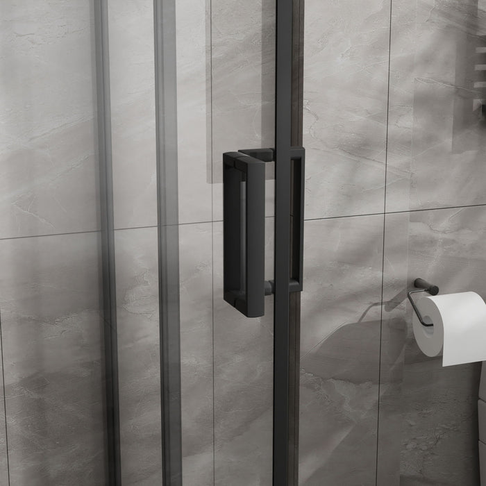 Corner Shower Enclosure, Sliding Door - Matte Black