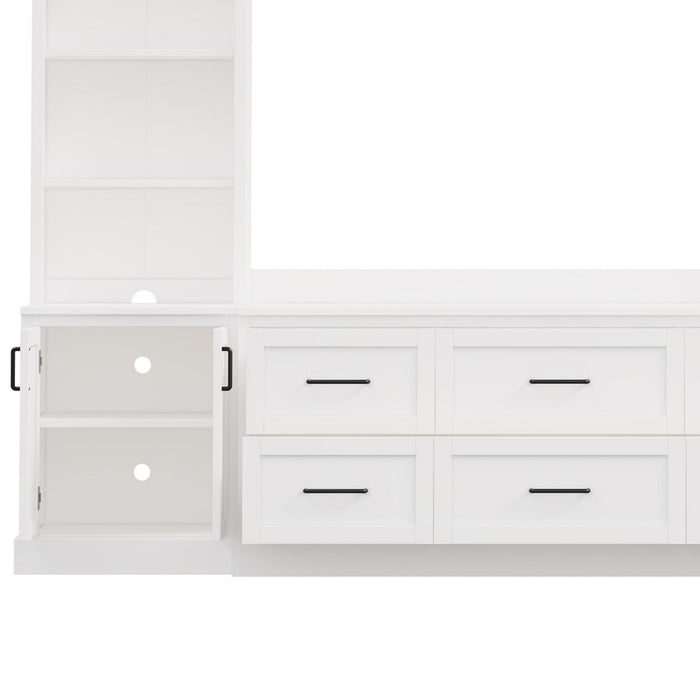Arched Entertainment Center Wall Unit With 6 Drawers, Large TV Stand With Bookshelves