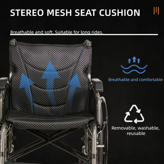 Lightweight Foldable Nursing Wheelchair For Adults Double X Force Support, 300Lbs Capacity, Breathable Cushion & Anti Backflip Design With Tires, Adjustable Seat Belt, Quick Release Wheels - Gray