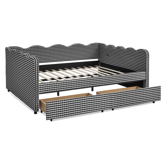 Gingham Daybed With USB Charging Port, Wave-Shaped Design