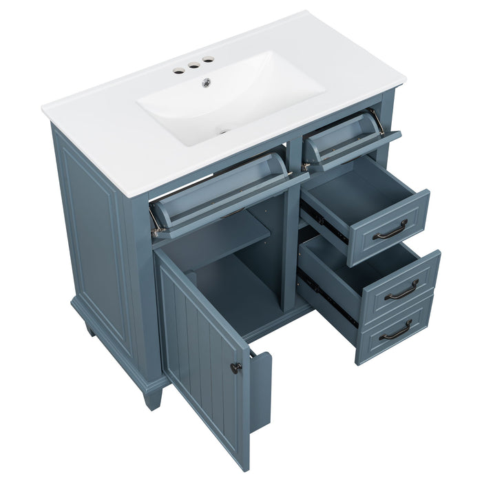 Modern Bathroom Vanity With Sink Top, Flip Drawers, Adjustable Shelf