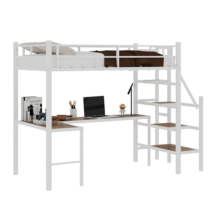 Loft Bed With L-Shaped Desk, Large Storage Space