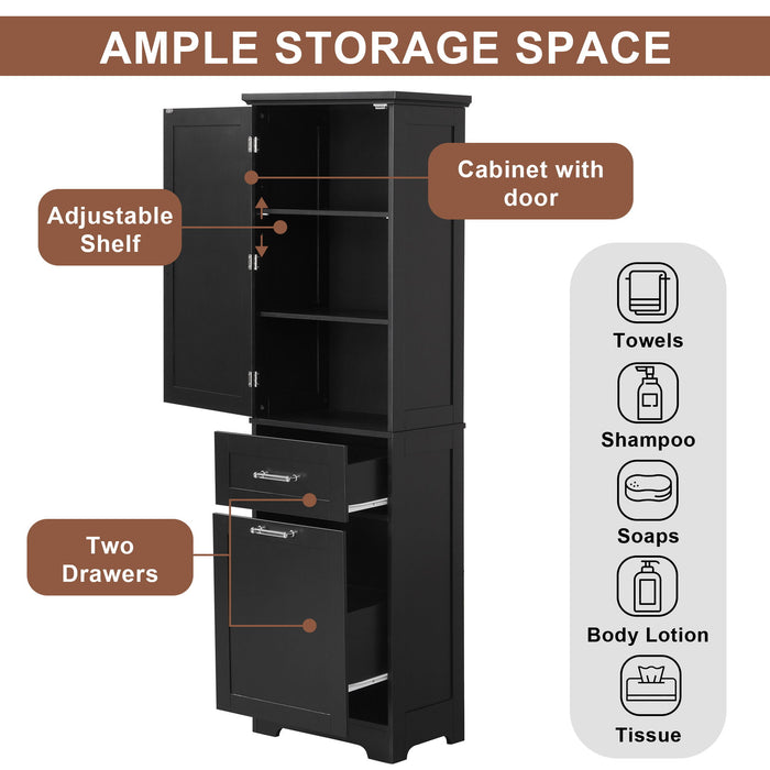 Tall Freestanding Bathroom Storage Cabinet With Adjustable Shelf And 2 Drawers
