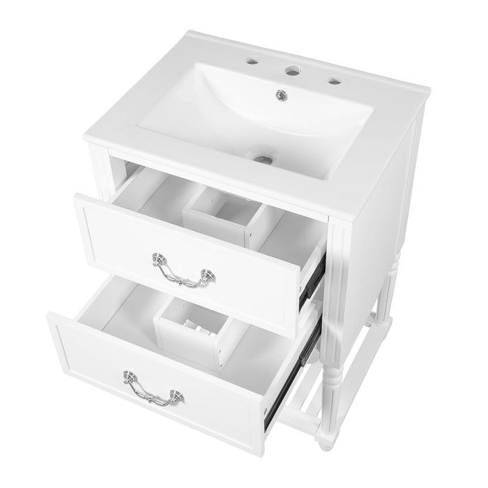 Wave Design Bathroom Vanity With Sink, 2 Drawers And Open Shelf