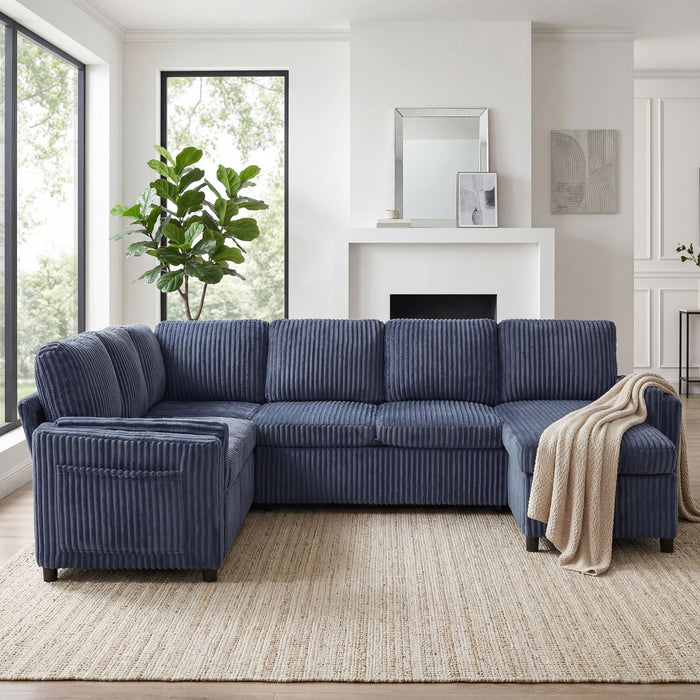 Convertible U-Shaped Sectional Sofa Bed With USB Ports And Storage