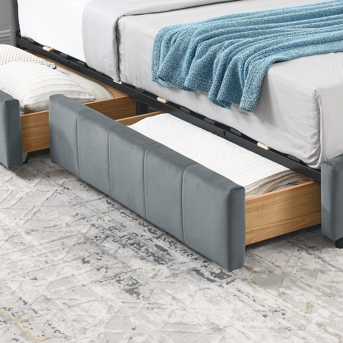 Elegant Storage Upholstered Tufted Bed Frame With Backrest And Armrests