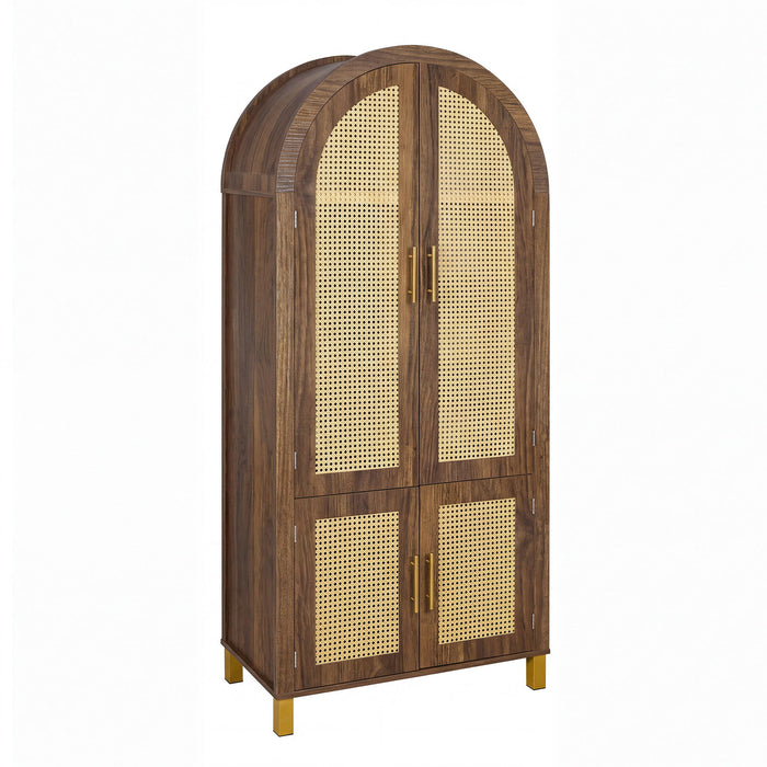Tall Arched Cabinet With Rattan Doors & Adjustable Shelves
