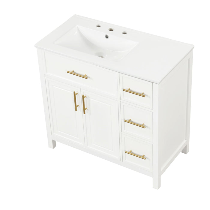 Modern Bathroom Vanity With Sink Top, 2 Doors And 3 Drawers