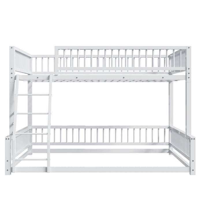 Bunk Bed Frame With Ladder And Safety Guardrails