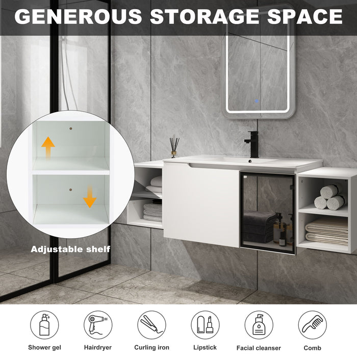 Wall Mounted Bathroom Vanity With Sink, Cabinet & Half Door