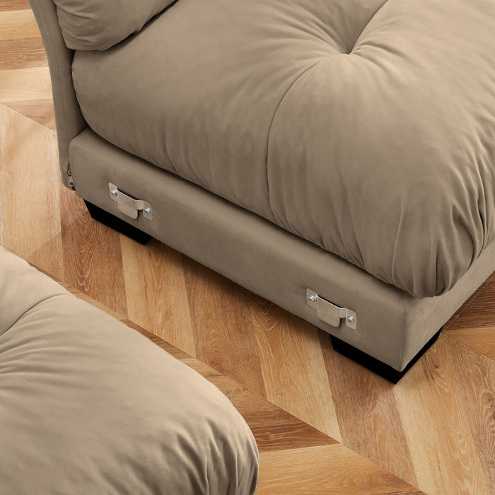 Modern Sectional Sofa With Ottoman, Round Bolster Armrests, Waist And Throw Pillows