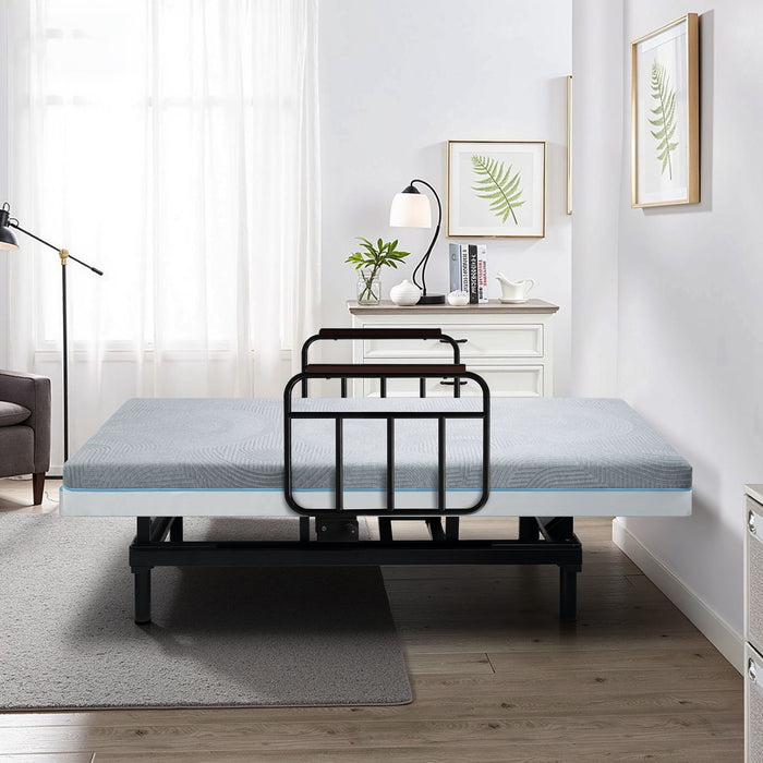 Electric Lift Bed For Seniors With Remote Control, Memory Foam Mattress, Safety Rails & Detachable Tray - Black / Gray