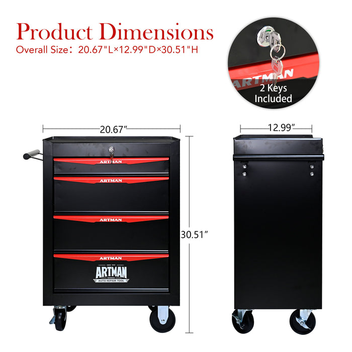 Rolling Metal Tool Chest With Drawers, Steel Storage Cabinet With Ball Bearing Slides