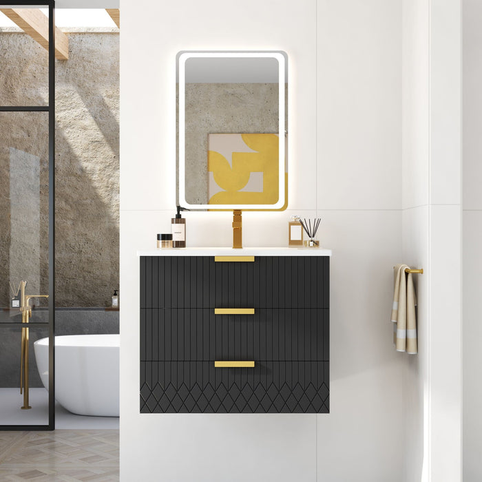 Wall Mounted Floating Cabinet With Double Drawer, Rectangular Sink, Bathroom Vanity With Single Faucet Hole And Overflow - Black